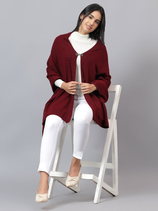 Women's Casual Maroon Jacquard Stole