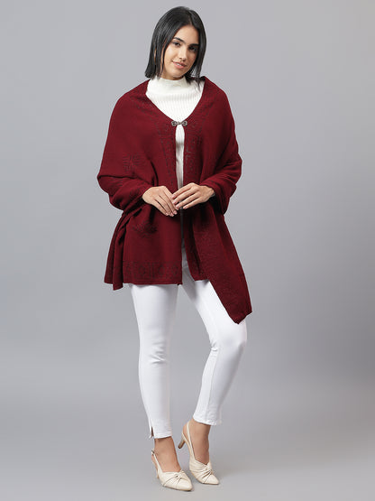 Women's Casual Maroon Jacquard Stole