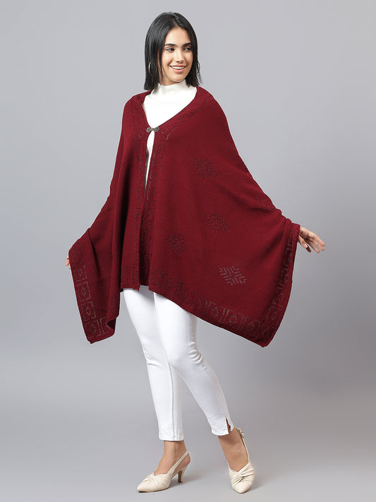 Women's Casual Maroon Jacquard Stole