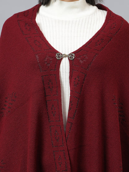 Women's Casual Maroon Jacquard Stole