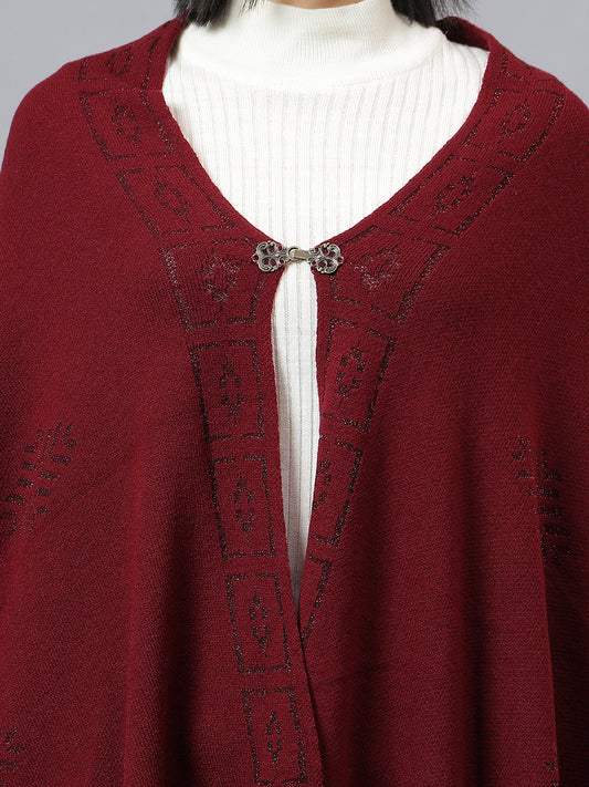 Women's Casual Maroon Jacquard Stole