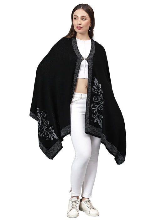 Women's Casual Black Self Design Stole