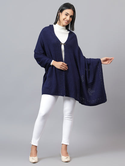 Women's Casual Navy Jacquard Stole