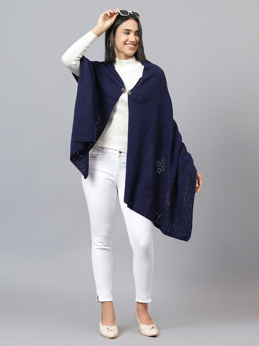 Women's Casual Navy Jacquard Stole