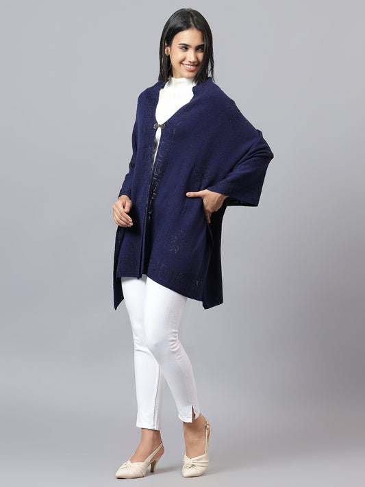 Women's Casual Navy Jacquard Stole