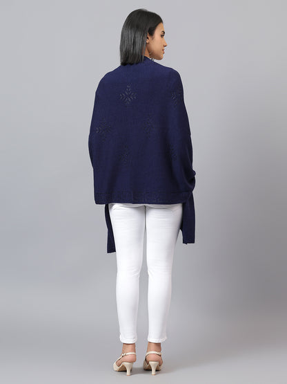 Women's Casual Navy Jacquard Stole