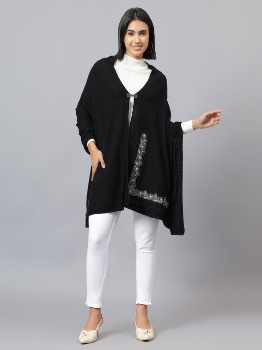 Women's Casual Black Jacquard Stole