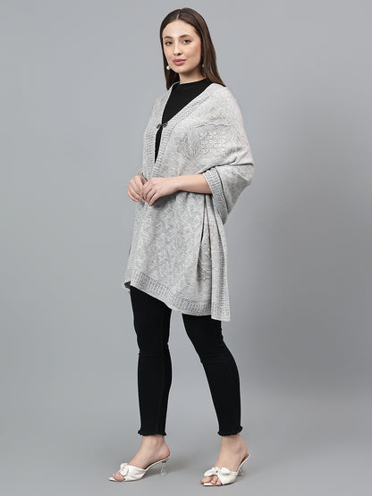 Women's Casual Grey Self Design Stole