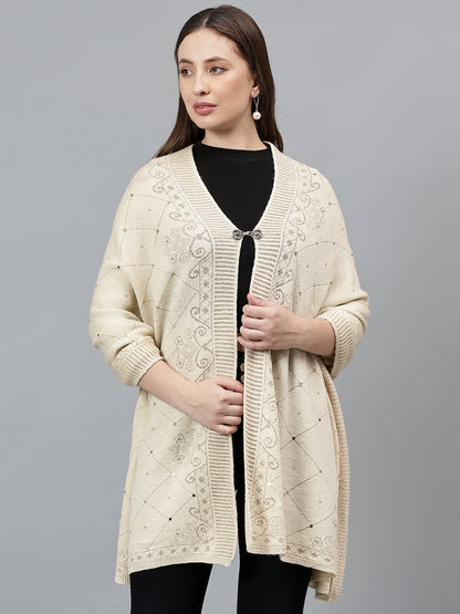 Women's Casual Beige Self Design Stole