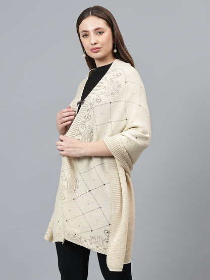 Women's Casual Beige Self Design Stole