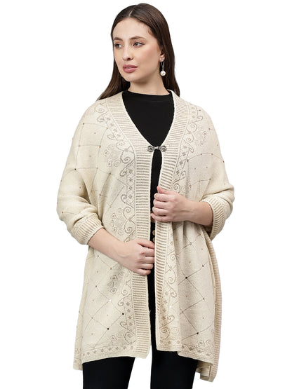 Women's Casual Beige Self Design Stole