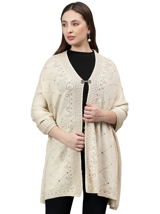 Women's Casual Beige Self Design Stole