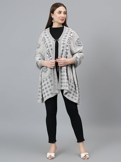 Women's Casual Grey Self Design Stole