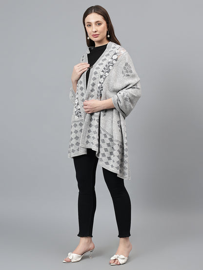 Women's Casual Grey Self Design Stole