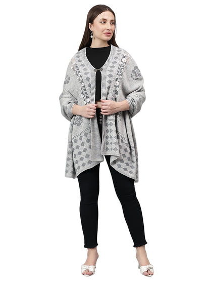 Women's Casual Grey Self Design Stole