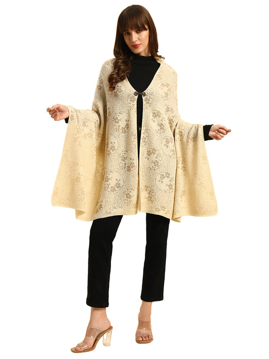 Women Self Design Beige Hook Closure Stoles