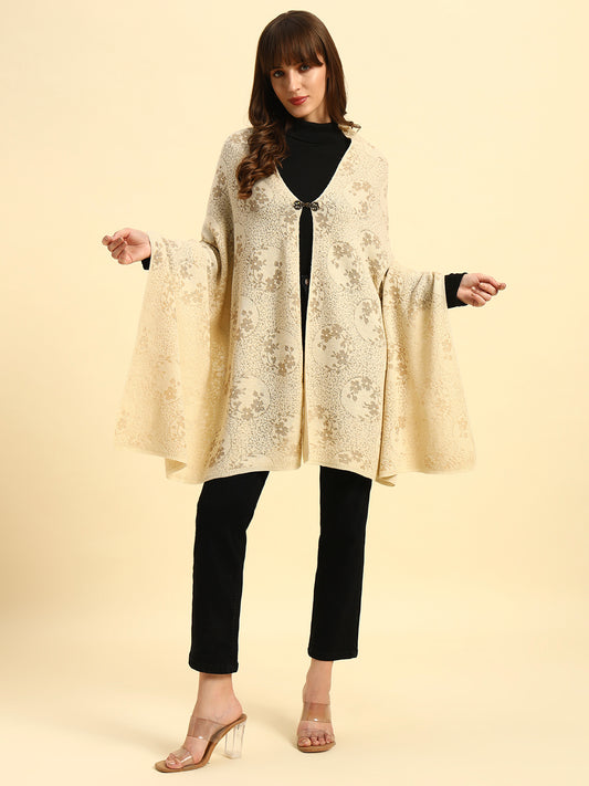 Women Self Design Beige Hook Closure Stoles