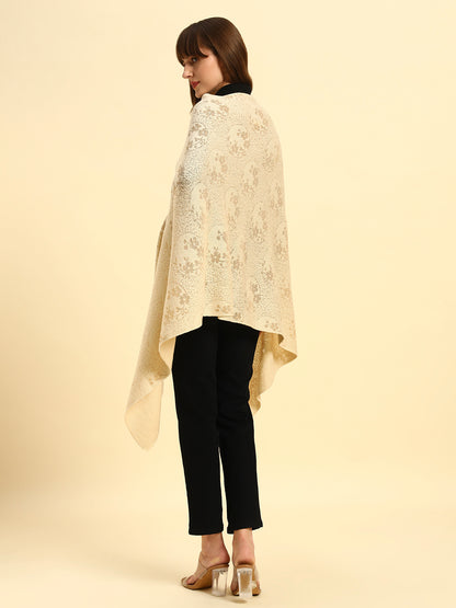 Women Self Design Beige Hook Closure Stoles