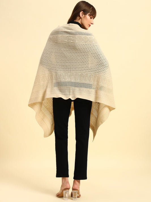 Women Self Design Beige Hook Closure Stoles
