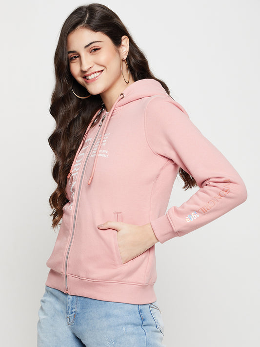 Women's Casual  Pink Regular Full Sleeve Zipthru Hoodie Sweatshirt