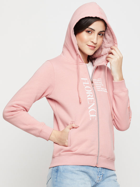 Women's Casual  Pink Regular Full Sleeve Zipthru Hoodie Sweatshirt