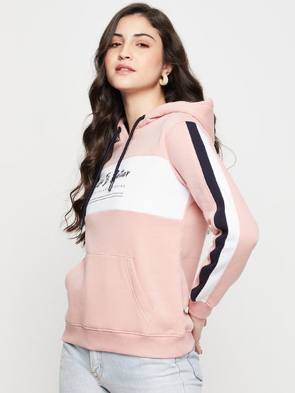 Women's Casual  Pink Regular Full Sleeve Pullover Hoodie Sweatshirt