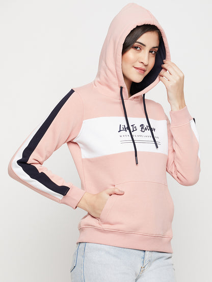 Women's Casual  Pink Regular Full Sleeve Pullover Hoodie Sweatshirt