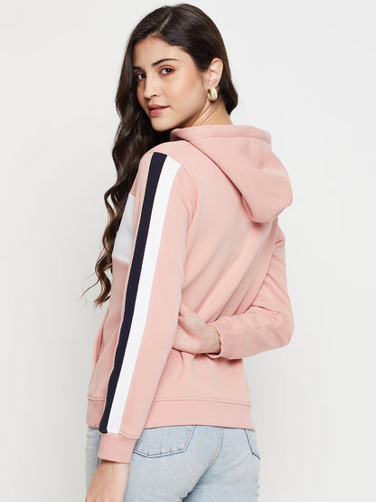 Women's Casual  Pink Regular Full Sleeve Pullover Hoodie Sweatshirt