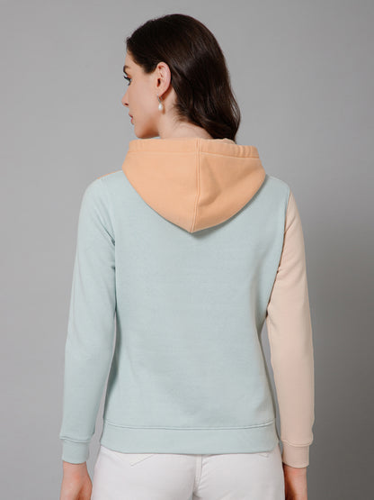 Women's Casual  Mint  Regular Full Sleeve  Color block Pullover Hoodie Sweatshirt