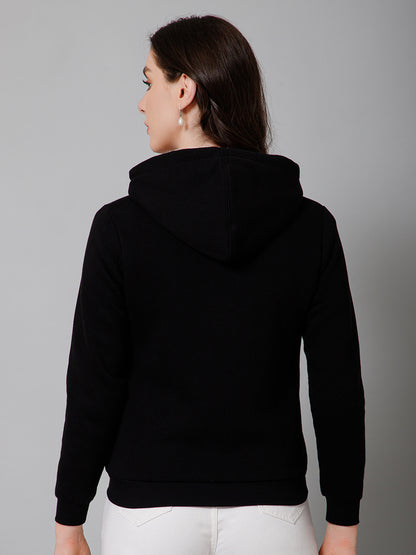 Women's Casual  Black Regular Full Sleeve Zipthru Hoodie Fleece Sweatshirt