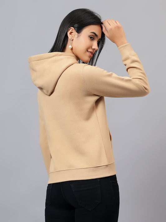 Women's Khaki Printed Hooded Sweatshirt