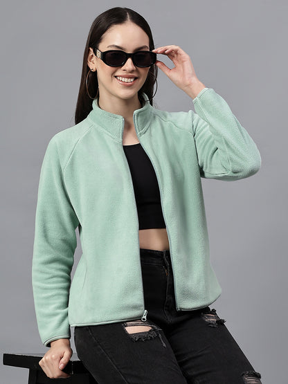 Women's Mint Solid Mock Collar Full Sleeves Casual Sweatshirt