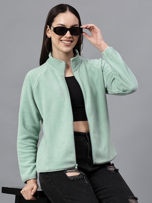 Women's Mint Solid Mock Collar Full Sleeves Casual Sweatshirt