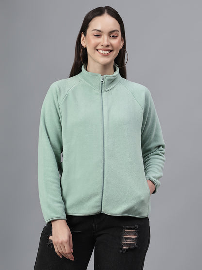 Women's Mint Solid Mock Collar Full Sleeves Casual Sweatshirt