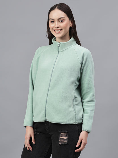 Women's Mint Solid Mock Collar Full Sleeves Casual Sweatshirt