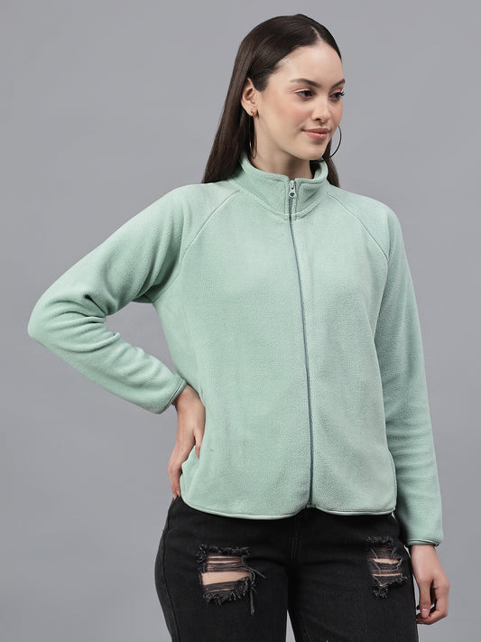 Women's Mint Solid Mock Collar Full Sleeves Casual Sweatshirt