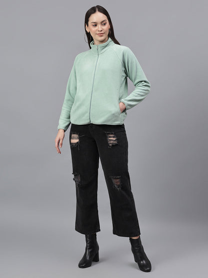 Women's Mint Solid Mock Collar Full Sleeves Casual Sweatshirt