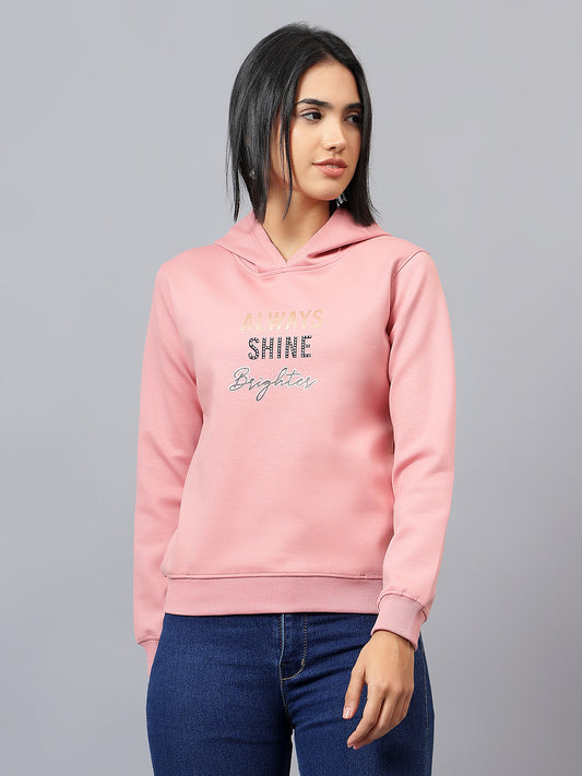 Women's Pink Printed Hooded Sweatshirt