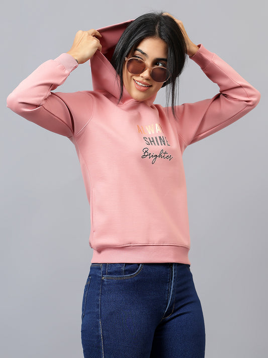 Women's Pink Printed Hooded Sweatshirt
