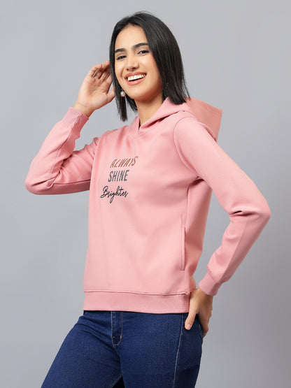 Women's Pink Printed Hooded Sweatshirt