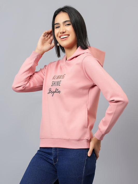 Women's Pink Printed Hooded Sweatshirt