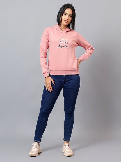 Women's Pink Printed Hooded Sweatshirt