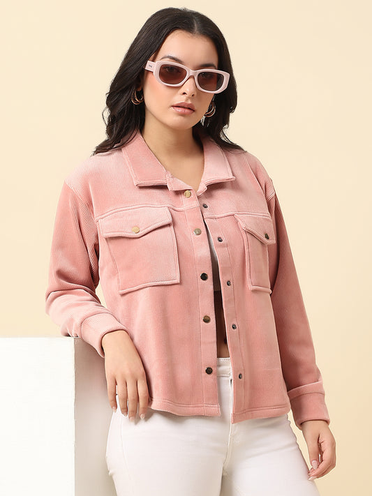 Sweatshirt for Women |Winter Wear Corduroy Fabric Button Closure Regular Fit Solid Pattern