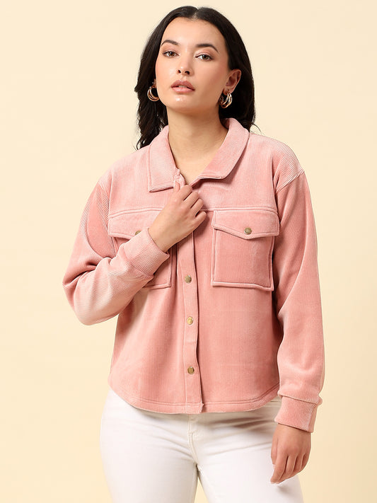 Sweatshirt for Women |Winter Wear Corduroy Fabric Button Closure Regular Fit Solid Pattern