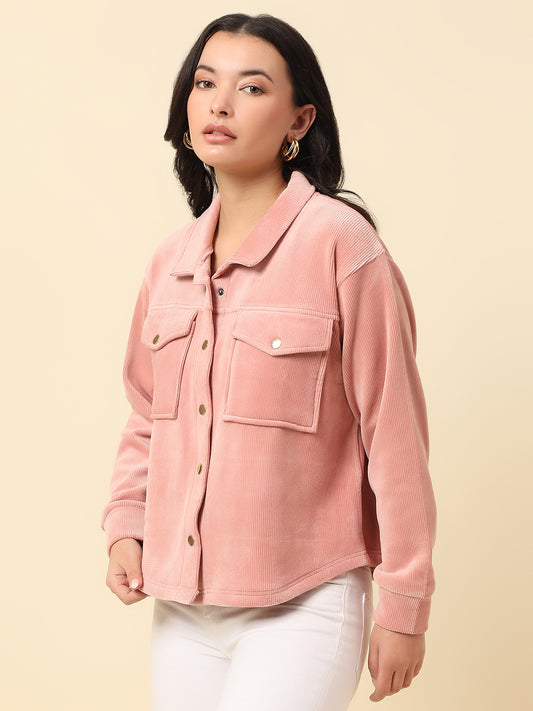 Sweatshirt for Women |Winter Wear Corduroy Fabric Button Closure Regular Fit Solid Pattern