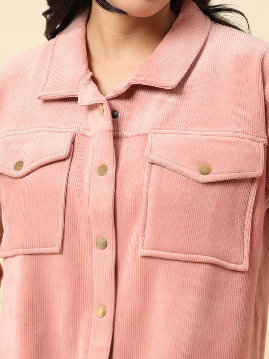 Sweatshirt for Women |Winter Wear Corduroy Fabric Button Closure Regular Fit Solid Pattern