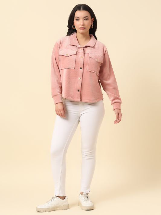 Sweatshirt for Women |Winter Wear Corduroy Fabric Button Closure Regular Fit Solid Pattern