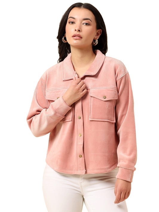 Sweatshirt for Women |Winter Wear Corduroy Fabric Button Closure Regular Fit Solid Pattern