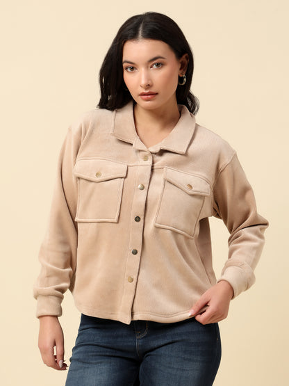 Sweatshirt for Women |Winter Wear Corduroy Fabric Button Closure Regular Fit Solid Pattern