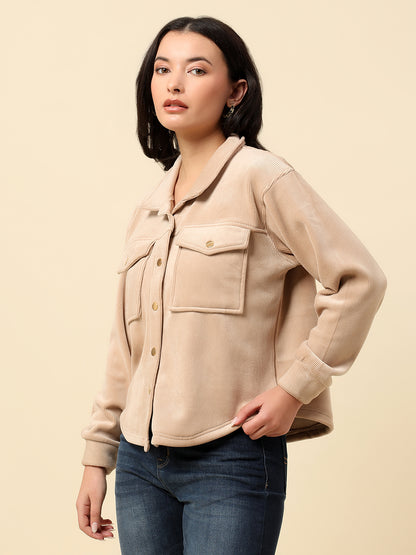 Sweatshirt for Women |Winter Wear Corduroy Fabric Button Closure Regular Fit Solid Pattern